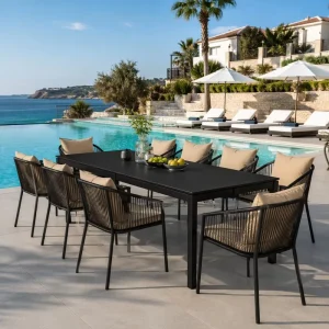 Garden Furniture Villa Garden Table and Chairs Luxury Teak Wood Outdoor Dining Set Resort Outdoor Table Hotel Outdoor Dining Set