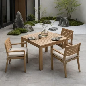 Garden Furniture Villa Garden Table and Chairs Luxury Teak Wood Outdoor Dining Set Resort Outdoor Table Hotel Outdoor Dining Set