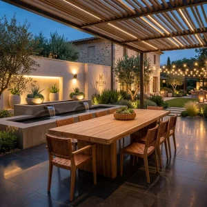 Garden Furniture Villa Garden Table and Chairs Luxury Teak Wood Outdoor Dining Set Resort Outdoor Table Hotel Outdoor Dining Set