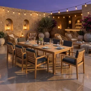 Garden Furniture Villa Garden Table and Chairs Luxury Teak Wood Outdoor Dining Set Resort Outdoor Table Hotel Outdoor Dining Set