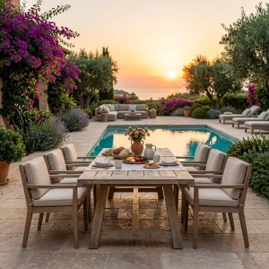 Garden Furniture Villa Garden Table and Chairs Luxury Teak Wood Outdoor Dining Set Resort Outdoor Table Hotel Outdoor Dining Set