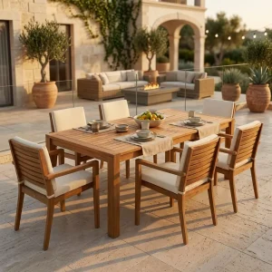 Garden Furniture Villa Garden Table and Chairs Luxury Teak Wood Outdoor Dining Set Resort Outdoor Table Hotel Outdoor Dining Set