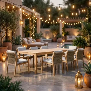 Garden Furniture Villa Garden Table and Chairs Luxury Teak Wood Outdoor Dining Set Resort Outdoor Table Hotel Outdoor Dining Set