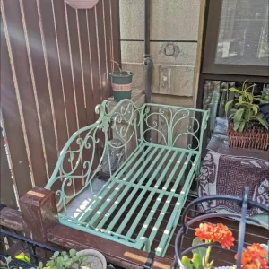 Garden Wrought Iron New Chinese Style 2 Seater Patio Bench with Backrest for Balcony Outdoor Courtyard Park Use
