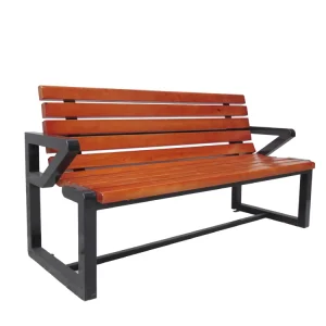 Garden and Outdoor Park Bench Made of Stainless Steel and Solid Pine Wood with Backrest