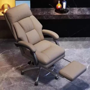Genuine Leather Executive Office Chair High Back Reclining Adjustable Lumbar Support Steel Base Modern Minimalist Design