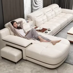 Genuine Leather L shaped Sectional Sofa Set with Sponge Filling for Apartment Living Room Modern Design