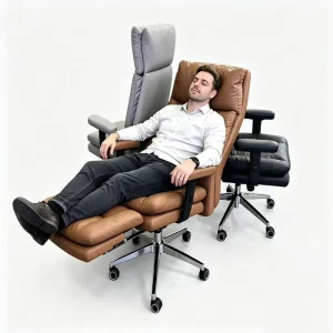 Genuine Leather Office Chair Brown Rotating Executive Ergonomic Office Chair with Footrest for Lying Down