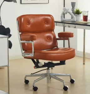 Genuine Leather Office Chair Height Adjustable Swivel Computer Chair with Ergonomic Backrest for Home Study Desk