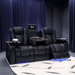 Genuine Leather Power Reclining 3 Seater Sectional Theater Sofa