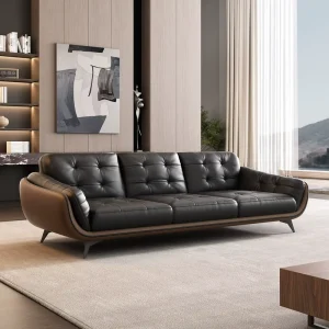 Genuine Leather Simple Modern Office Sofa Italian Style Reception Leisure Executive Three seater Business Meeting VIP