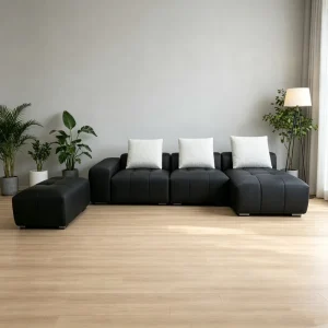 Genuine Leather Sofa Bed with Sponge Filled Cushions Smooth Surface Wear-resistant & Easy to Clean for Long-term Home Hotel Use