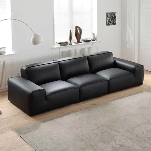 Genuine Leather Sofa Set Italian Minimalist Cat Scratch Resistant Movable Straight Line Living Room Office Hotel Furniture