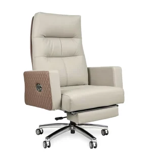 Genuine PU Leather Ergonomic Office Boss Chair With Manual Reclining Mechanism Executive Revolving CEO Chair With Foot Rest