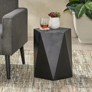 Geometric Diamond Faceted MgO Coffee Table Polyhedron Column Movable Modern Weatherproof Indoor Outdoor Accent End Table