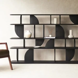 Geometric Solid Wood Bookshelf Walnut Curved Rack Multi Tier Room Divider Display Shelf Mortise