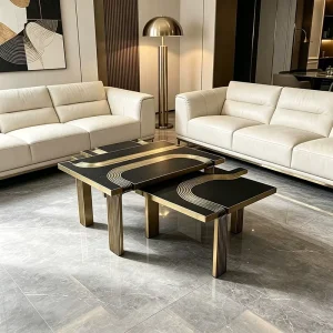 Gilded Coffee Set with Stainless Steel Rectangular Marble Coffee Table Light Luxury Style
