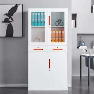 Glass Door Metal File Cabinet 2 Drawer Steel Storage Cupboard Office Filing Cabinet Document Bookcase with Lock Furniture