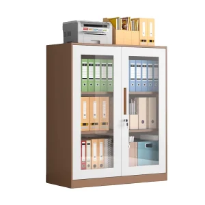 Glass Door Metal Filing Cabinet Lockable Metal Storage Cabinet with Adjustable Shelves Steel Furniture for School Home Office