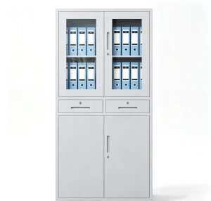 Glass Door Metal Office Filing Cabinet with Drawers Lockable Steel Document Storage Cabinet