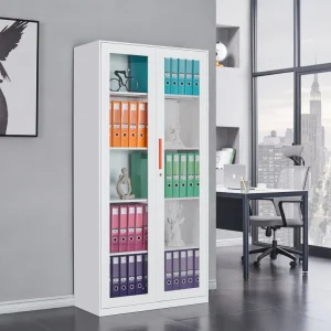 Glass Door Steel File Cabinet Metal Office Filing Cabinet Document Storage Cupboard Bookcase Display Cabinet with Lock