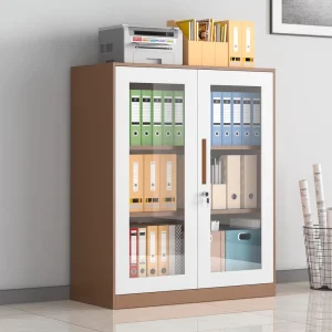 Glass Door Storage Cabinet with Lock Adjustable Shelves Metal Filing Cabinet Durable Steel Commercial Furniture for Office Home