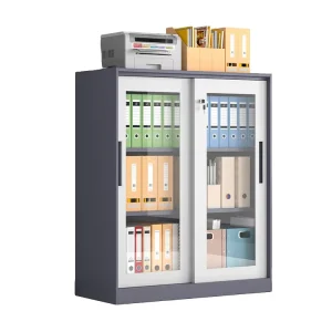 Glass Sliding Door Metal Filing Cabinet with Lock Sturdy Storage Cabinet Home Display Furniture Modern File Cabinet for Office