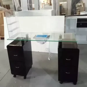 Glass Top Black Light Luxury Nail Table Nail Manicure Table With Double Drawer Nail Salon Table With Dust Collector