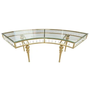 Glass Top Crystal Serpentine Imperial Curved Metal Dining Wedding Table Furniture