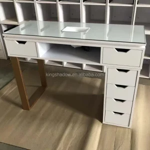 Glass Top Manicure Salon Table with Dust Collector Salon Furniture Nail Table with Storage