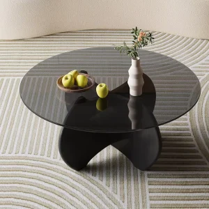 Glass Wood Frame Movable Modern Coffee Table for Small Apartments and Living Rooms