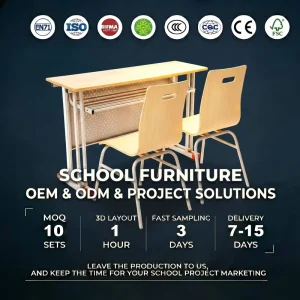 Global Supplier Premium Ergonomic Educational Table with Seat Integrated Wooden Study Workstation for University College