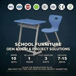 Global Trade Hub Export Blue Ergonomic Height Adjustable Student Table and Chair Set with Mesh Basket for Secondary School