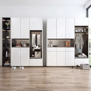 Glossy Finish Modern Shoe Cabinet Custom Built Side Display Nooks Organizer Shoe Cabinet