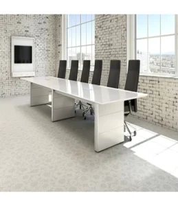 Glossy White Contemporary Modern Artificial Stone Small Conference Tables for School Home Office & Hospital Use 10 Year Warranty