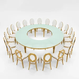 Gold Ball Leg Spliced Serpentine Glass Table for Wedding Banquet Hotel Event Dining