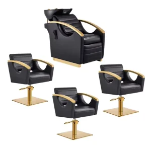 Gold Barber Chair and Electric Shampoo Chair With Massage
