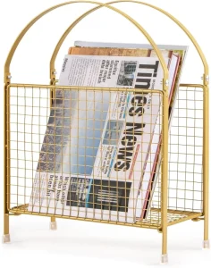 Gold Freestanding Magazine Holder Magazine Organizer Metal Rack for Books Vinyl Record Newspaper