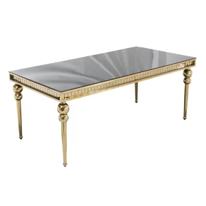 Gold Leg Rectangular Glass Dining Table for Wedding Banquet Hotel Event