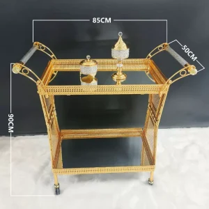 Gold Metal 3 Layer Buffet Server Trolley Cart with 8L Capacity Removable Rolling Carts for Wedding and Food Service