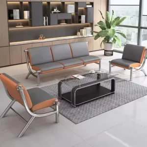 Gold Metal Frame Leather Double Seats Public Airport Waiting Room Hospital Chair for Barbershop