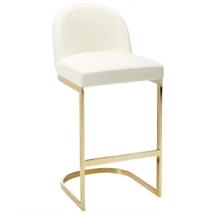 Gold Plated Frame White Leather Bar Chair for Hotel