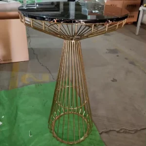 Gold Plated Metal Wire Marble Top Bar Table