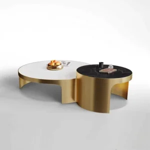 Gold Stainless Steel Base Beauty Salon Small Center Table Modern Black and White Combination Round Coffee Table Set