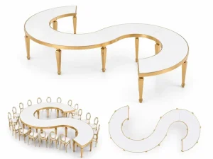 Gold Stainless Steel Frame White Glass Top Tapered Leg Tables Hotel Wedding Banquet Event Party Table