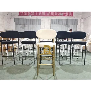 Gold Stainless Steel Frame White Velvet Upholstered Bar Stool