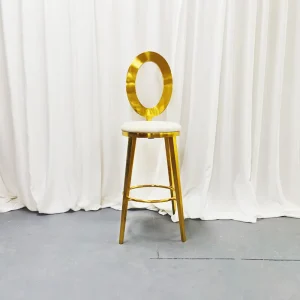 Gold Stainless Steel Oval Back Bar Stool Luxury Upholstered Counter Height Bar Chair for Wedding Banquet Hotel Factory Custom