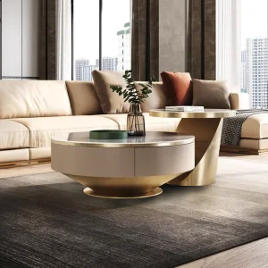 Gold Stainless Steel Round Marble Top Coffee Table 1pcs Modern Center Table