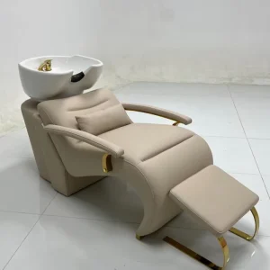 Gold Stainless Steel Shampoo Chair with Water Parts Customizable Color Shampoo Bed for Barber Shop
