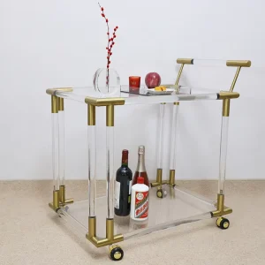 Golden Acrylic 2 Tier Trolley Hotel Trolley Room Service Cart Restaurant Service Trolley Golden Acrylic Bar Cart